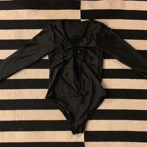 Black Front Lace Up Bodysuit